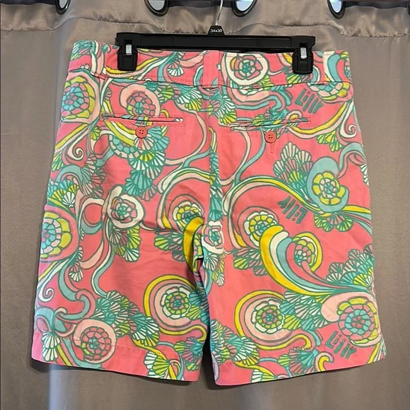 Lilly Pulitzer Pink and Green Bermuda Shorts Vibrant Retro Style - Picture 2 of 3